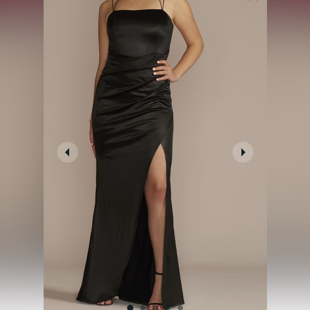 NEVER WORN BLACK SATIN SLIT OPEN BACK DRESS !!